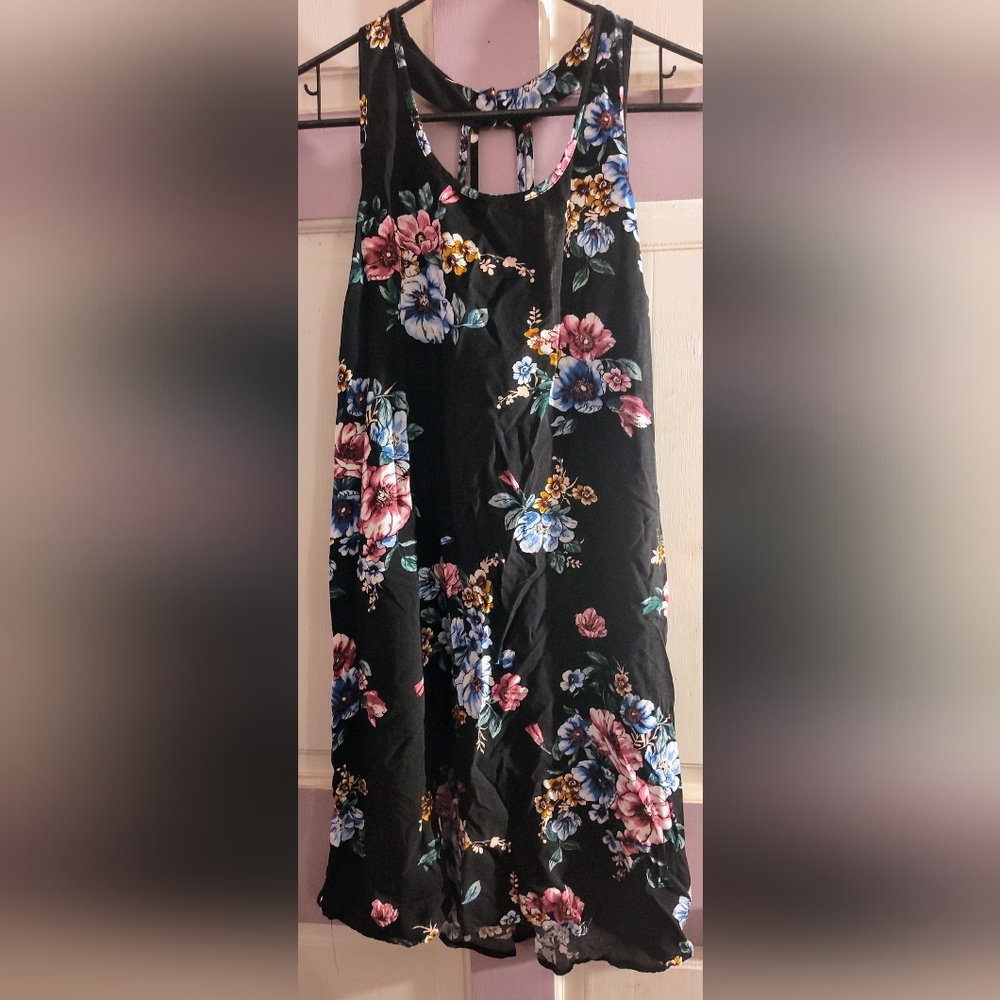 Floral Black Sleeveless Dress Pink Rose Vintage